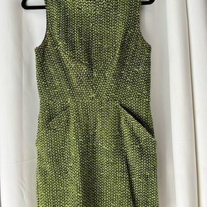 Topshop green + black tweed mini dress sleeveless front zipper Size 8